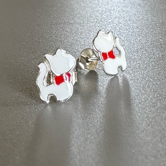 Sterling Silver Enamel Kitty Cat Studs - Picture 9 of 9